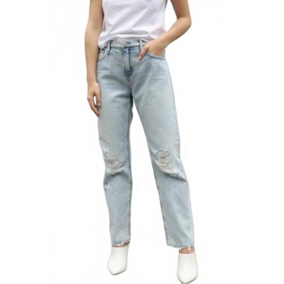 Kancan Womens 31 x 27 high Rise Light Blue Distressed Boyfriend Jeans - Picture 2 of 8